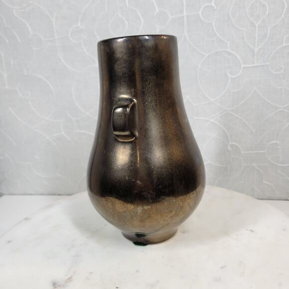Vtg Haeger Floral Vase 8" Brown Gold Metallic Finish Ceramic Retro Home Decor - Picture 11 of 13